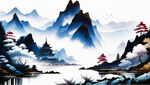 水墨色彩山峦装饰画