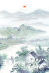 中式国画山水玄关画