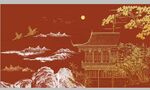 新中式阁楼楼阁背景墙装饰画