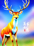 发财鹿装饰画