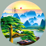 圆形山水画