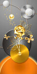 现代金色花卉3D几何光影玄关