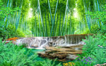 竹林流水生财3d风景背景墙