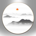 圆形新中式水墨山水画背景