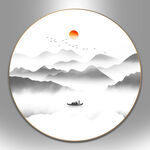 圆形山水画水墨画装修画