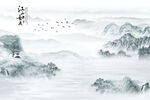 新中式江山如画手绘水墨背景墙