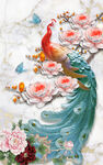 孔雀 牡丹花 玄关画