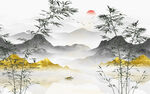 水墨竹子山水背景