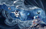 3D宇宙星球星空科幻背景墙