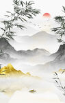 竖幅墨竹山水画