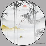 圆形竹子山水国画