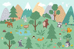 卡通森林小动物手绘山峰儿童背景