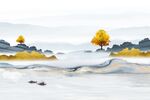 金色山水画背景墙