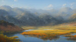 美式油画山水平原风景