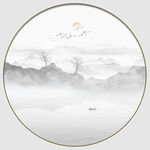圆形水墨山水画