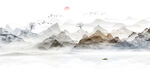 中国风美容院水墨山水画墙画