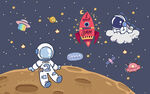 可爱卡通宇航员太空儿童房背景墙
