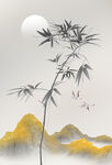 新中式水墨竹子山水画
