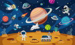 卡通宇航员太空飞碟宇宙星球背景
