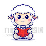 可爱卡通拿着书学习的小羊