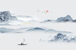 新中式山水瀑布国画背景墙