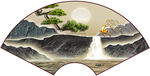 扇形禅意山水装饰画