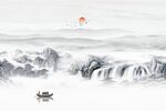 中式瀑布山水画