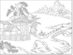 白描古建图 