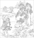白描古建图 