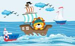 儿童狮子帆船壁画