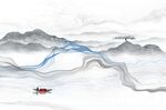 新中式山水瀑布国画背景墙