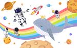 卡通太空火箭可爱宇航员星球背景
