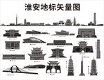淮安地标建筑描边插画 