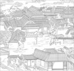 白描古建图 