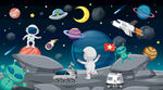 卡通宇航员火箭宇宙太空星球背景