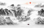 新中式水墨国画山水图 