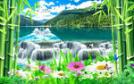竹林流水风景背景墙