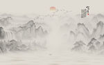 现代意境新中式山水背景壁画