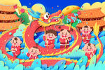 卡通龙 龙年海报