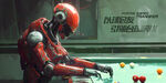红色机器人台球广告展板壁画背景