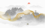 金色线条山水画