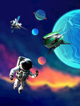 梦幻星球卡通宇航员太空宇宙背景
