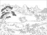 白描山川图