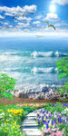 蓝天白云海滩海景3D玄关