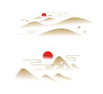 中国风山水飞鹤古典山纹祥云纹 