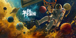 宇航员打篮球系列广告壁画展板