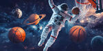 宇航员宇宙扣篮创意广告展板壁画