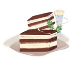 分层插画提拉米苏方形蛋糕