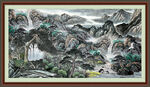 瀑布山水画 