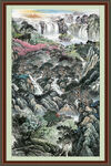 瀑布山水画 